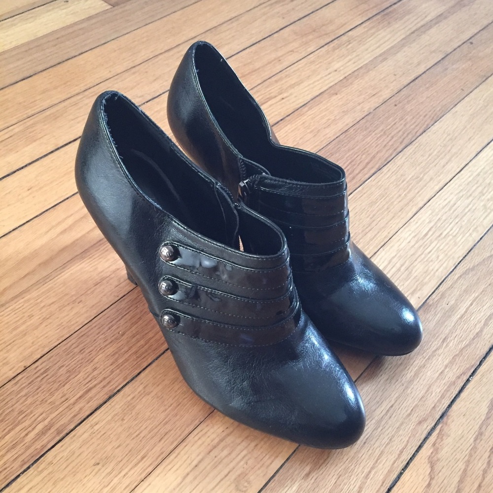 Black Heeled Booties with Buttons