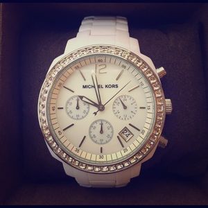 Michael Kors White Resin Link Watch with Crystals