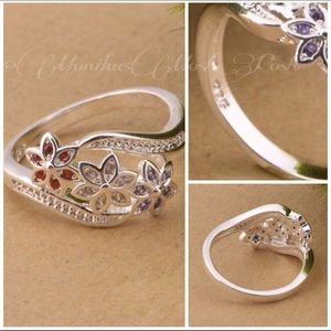 🔴Silver Dainty Feminine Crystal Flower Ring