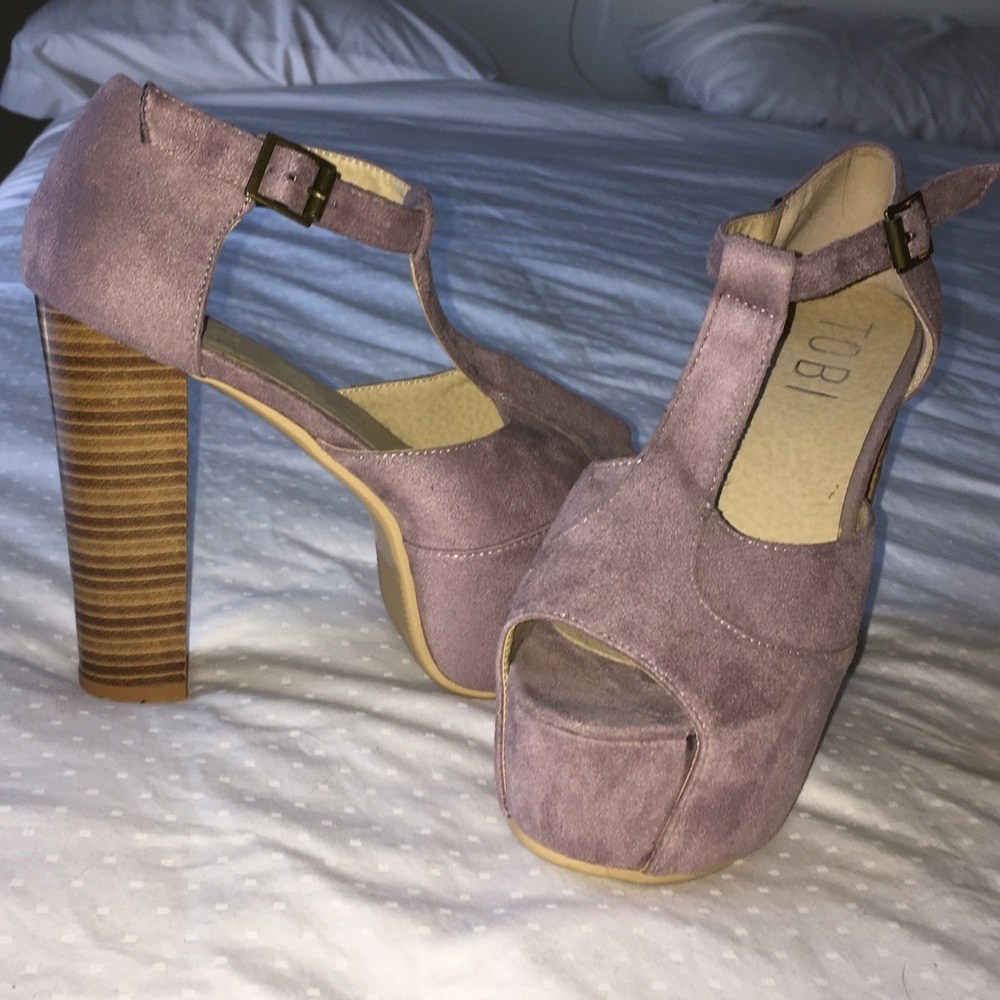TOBI Lilac Suede Platforms with Wooden Heel size36