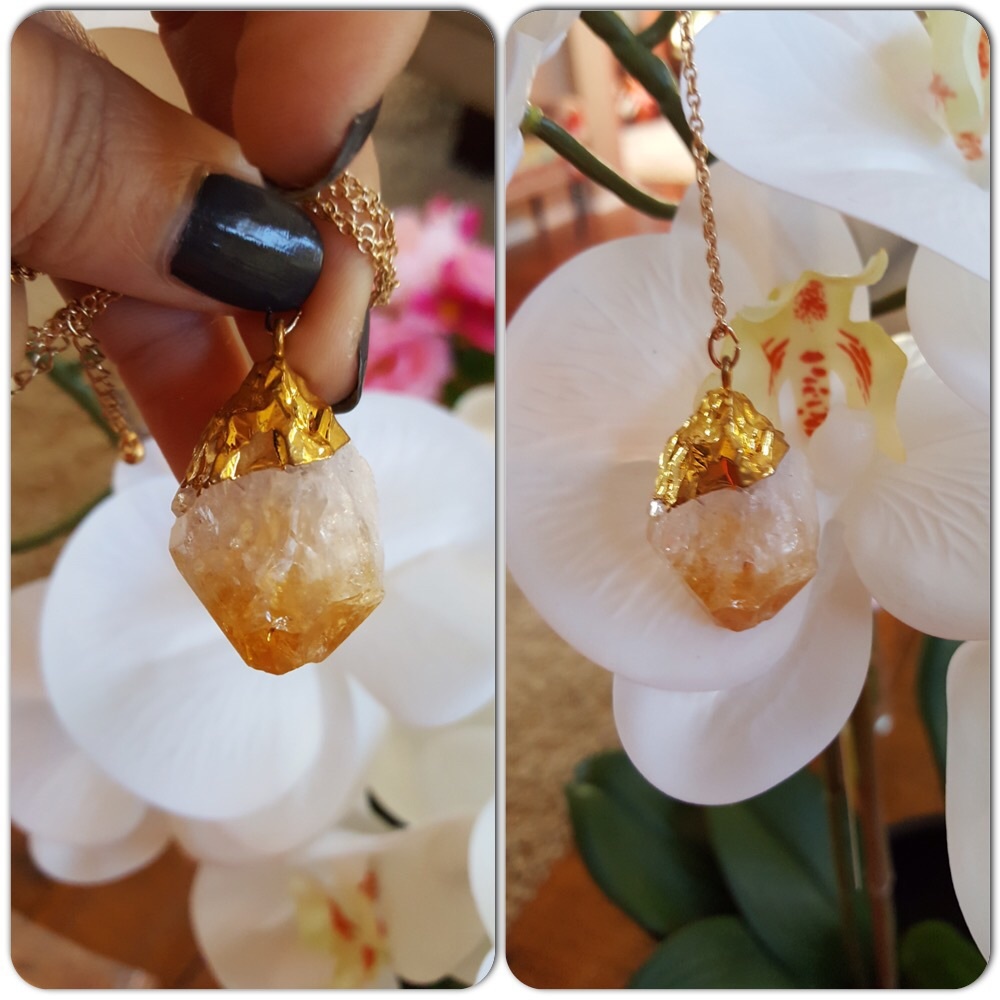 Natural citrine stone nugget necklace