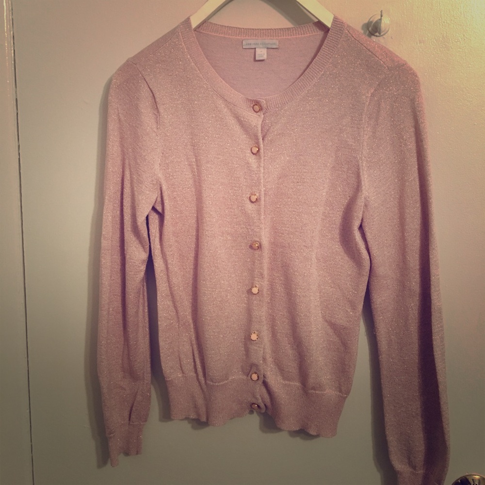Pink and gold crew neck cardigan