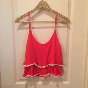 Red and white crop top tank top