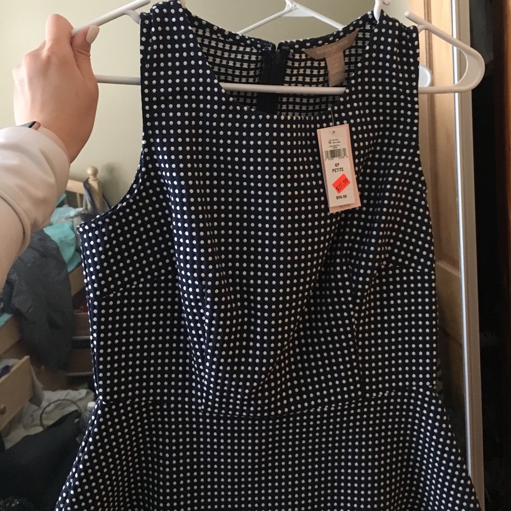 Navy Blue and Polka Dot Peplum Top