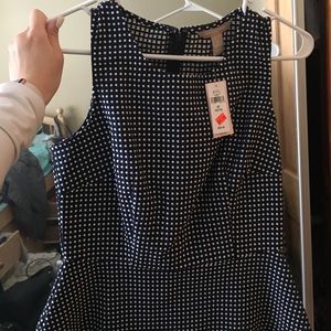 Navy Blue and Polka Dot Peplum Top