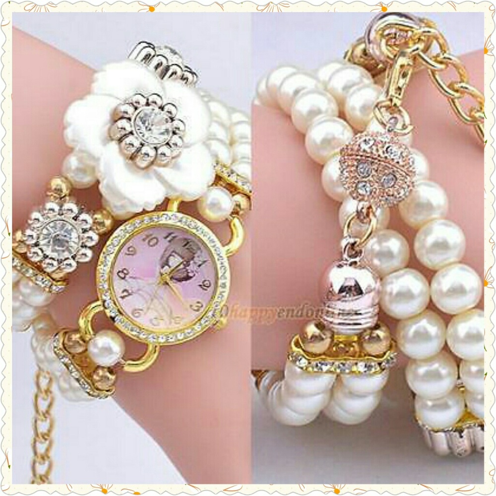 *WEEKEND SALE*NWT Rhinestone & Pearl Wrap Watch - Picture 2 of 3