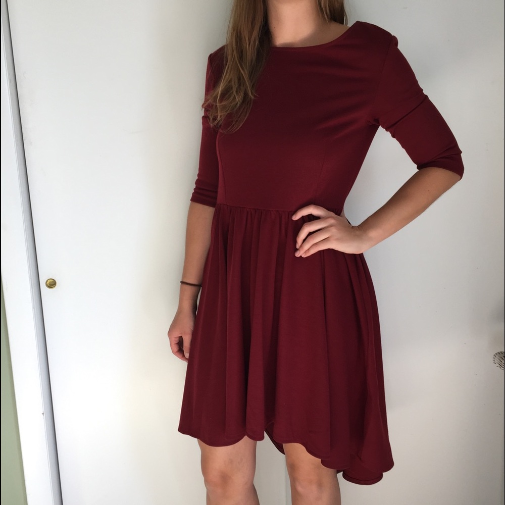 Open Back Burgundy High Low Dress