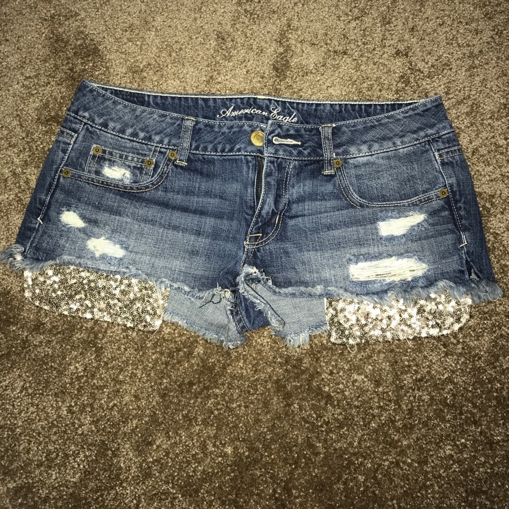 American Eagle jean shorts with sequin pockets