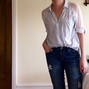 Lace paneled button-down