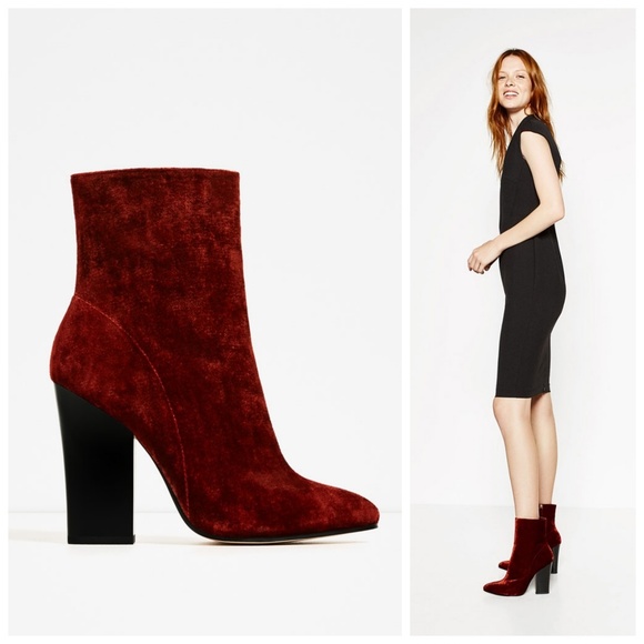 red velvet ankle boots