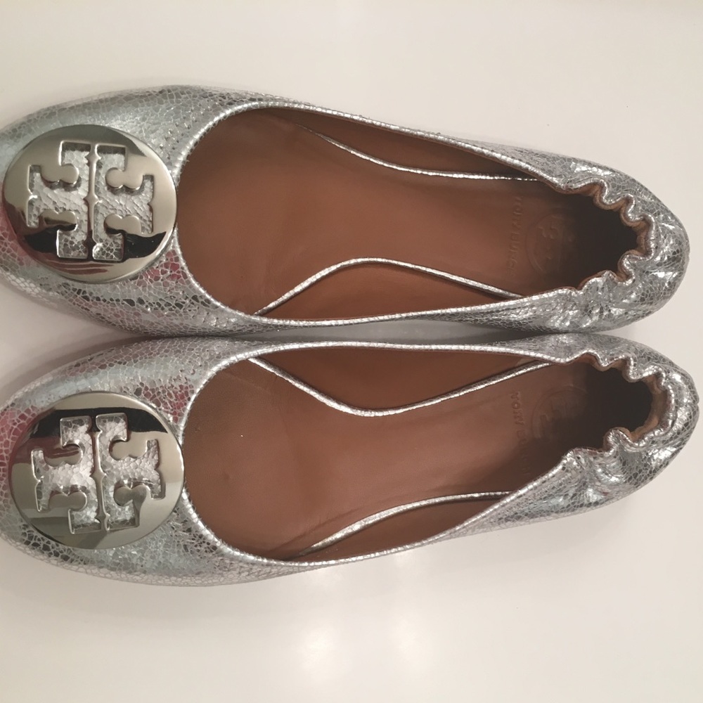 Tory Burch Silver Reva Ballet-Mirror flat