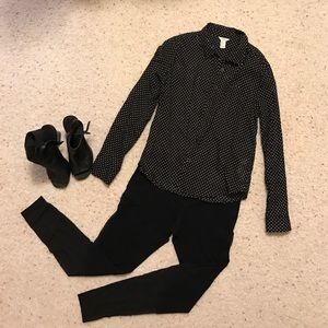 Forever 21 black blouse with white polka dots