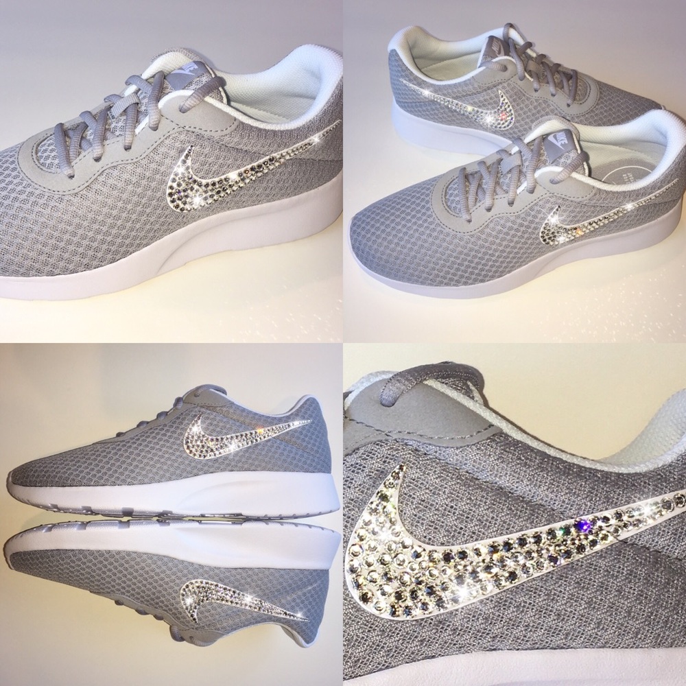 Bling Grey Nike Tanjun Shoes w/ Swarovski Crystal