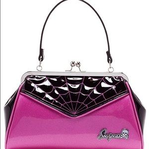 Sourpuss Pink Glitter Spiderweb Pinup Purse