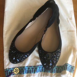 NWT Tory Butch Delphine Black Jeweled Flats