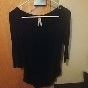 Black swoop neck tee