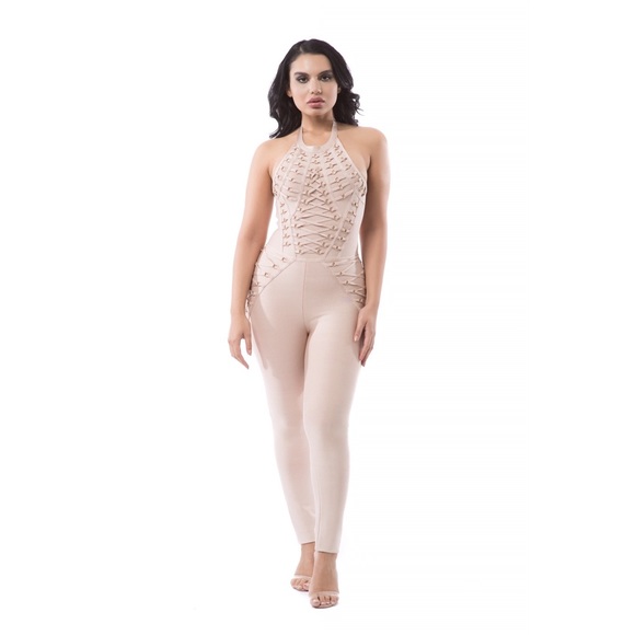 Halter Lace Up Sleeveless Bandage Jumpsuit #828 - Picture 2 of 7