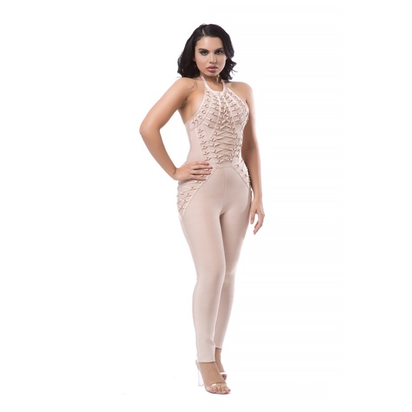 Halter Lace Up Sleeveless Bandage Jumpsuit #828 - Picture 4 of 7