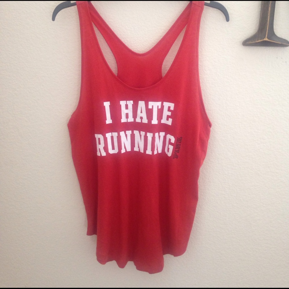 NWT PINK Victoria's Secret "I HATE RUNNING" tank - Picture 2 of 4