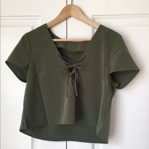Lace Up Army Green Top