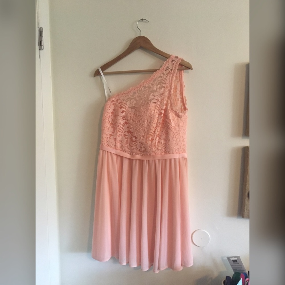 Davids Bridal Short One Shoulder Corded Lace Dress