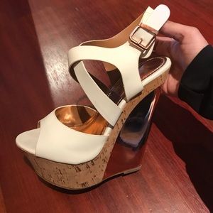 White wedges with cute rose gold accent