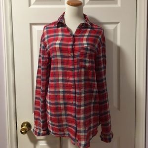 Sheer plaid button down shirt