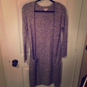 Heather gray long cardigan sweater with pockets