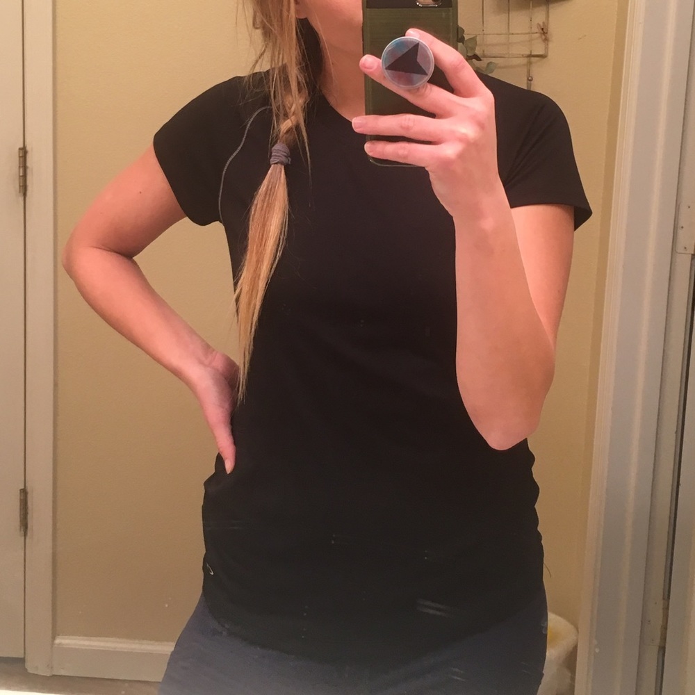 Black workout shirt.