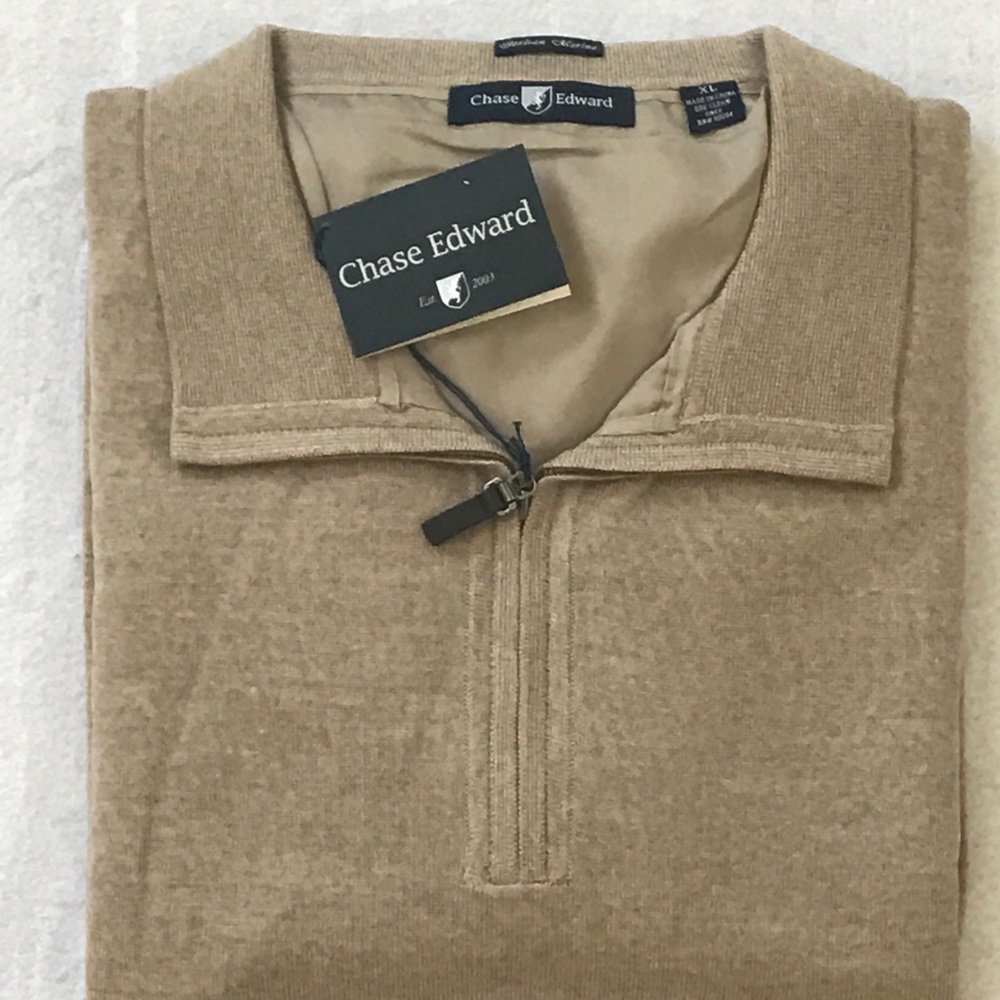NWT Chase Edward Size M Men’s Italian Merino Wool 1/4-Zip Windproof Golf Sweater