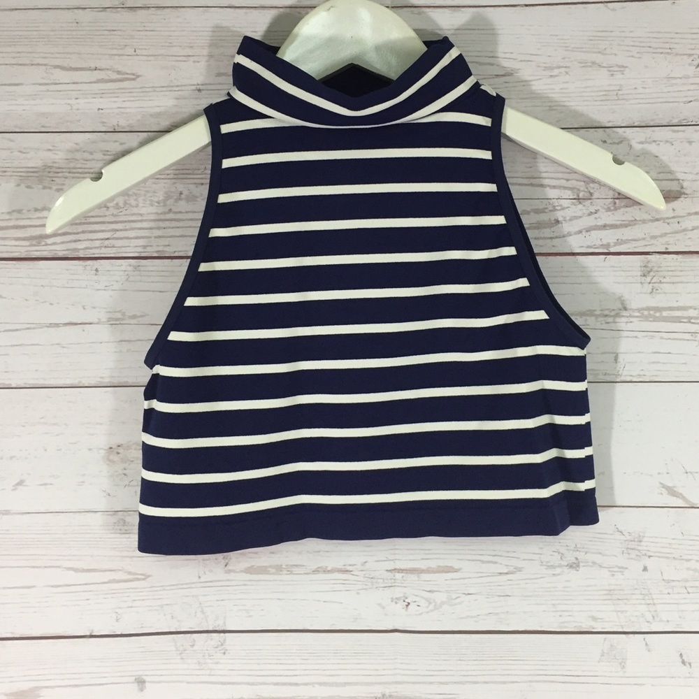 New Free People Women Striped Turtle Neck Crop Top