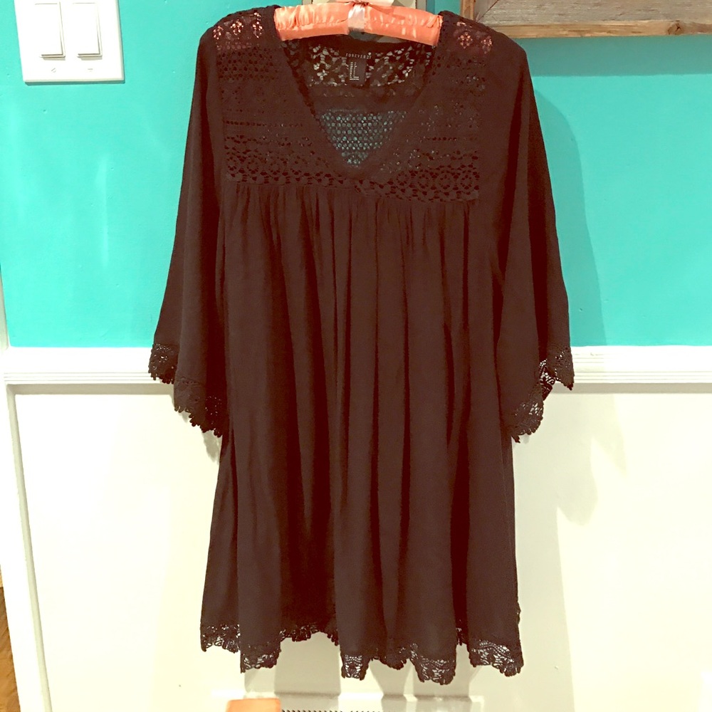 Forever 21 boho black crochet dress
