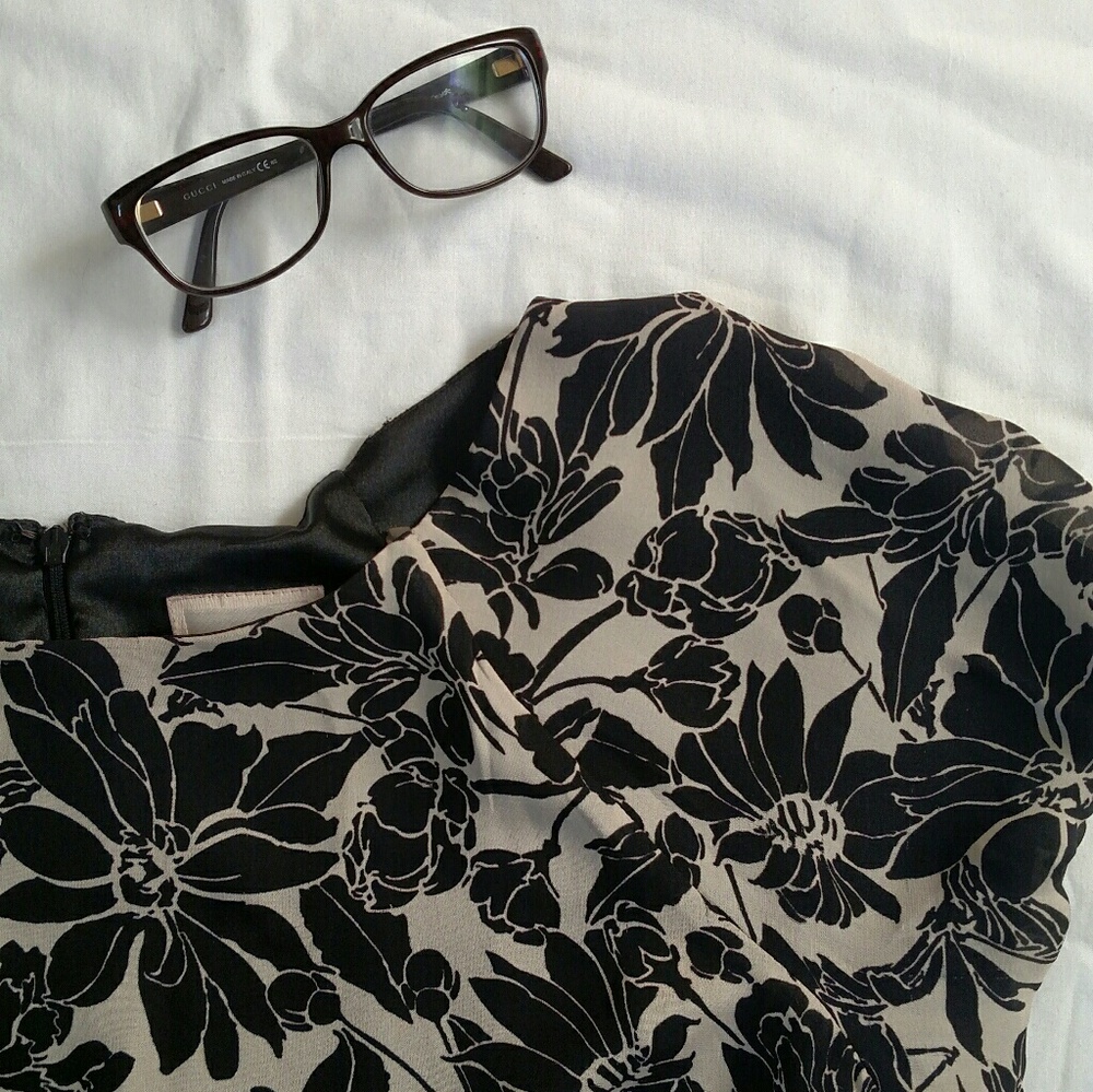 Cream and Black Floral Dress