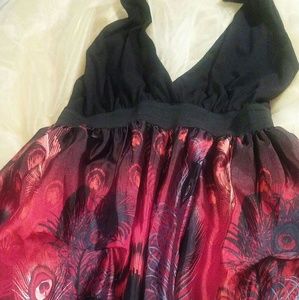 Halter top puff red and black bottom plus size