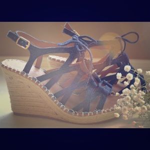 NWOT!! Denim Lace-Up Wedges!