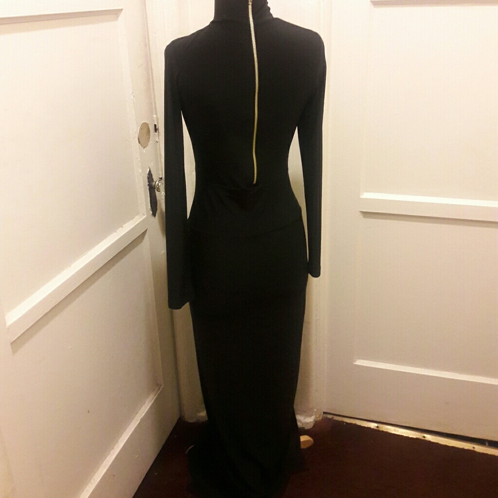 Black gown with gold zipper