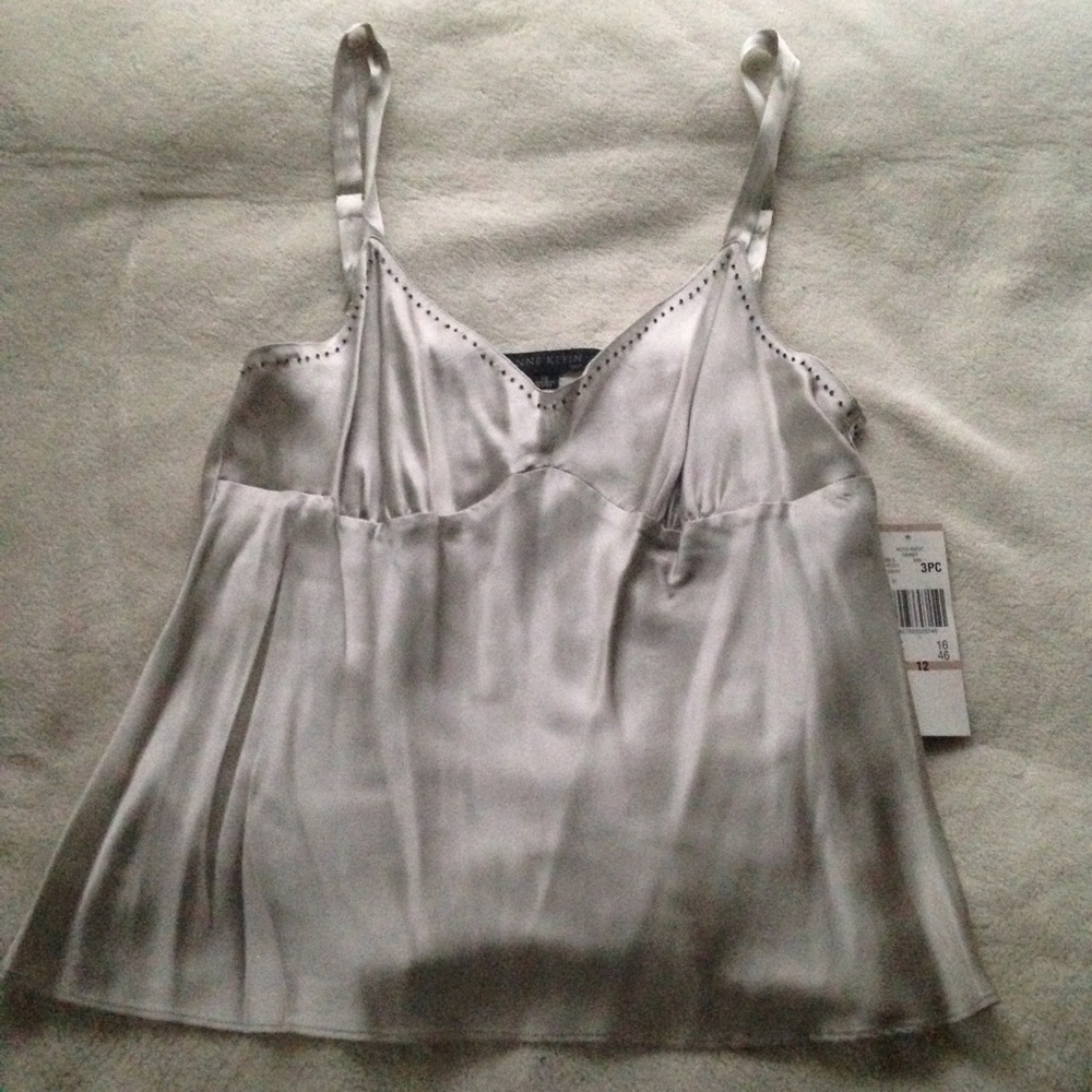 ⚪️Anne Klein Silver Grey Silk Beaded Camisole⚪️