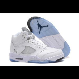 All White Metallic Jordan 5's