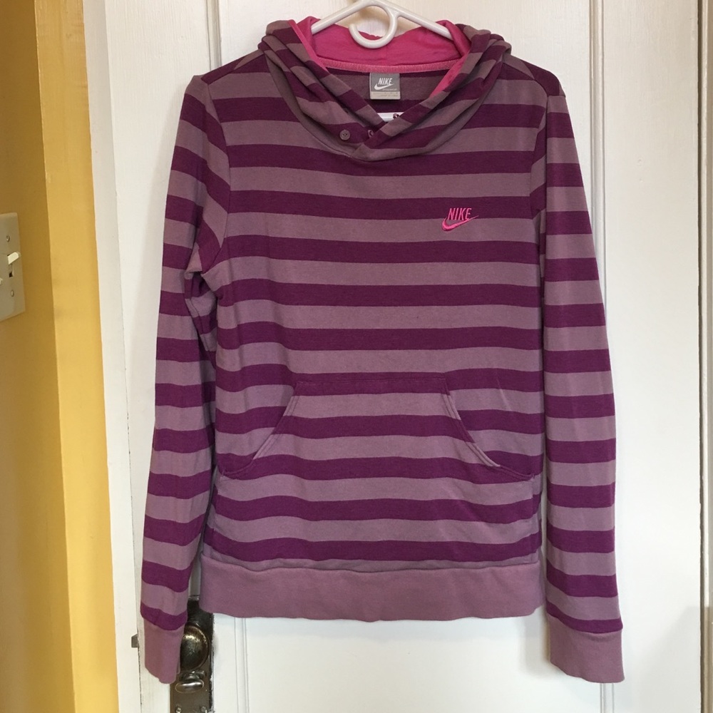 💥SOLD💥 NIKE Purple Striped Pullover Hoodie Sz L