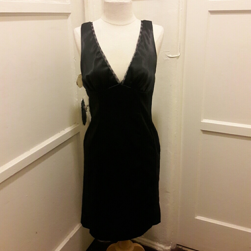 Black satin cocktail dress