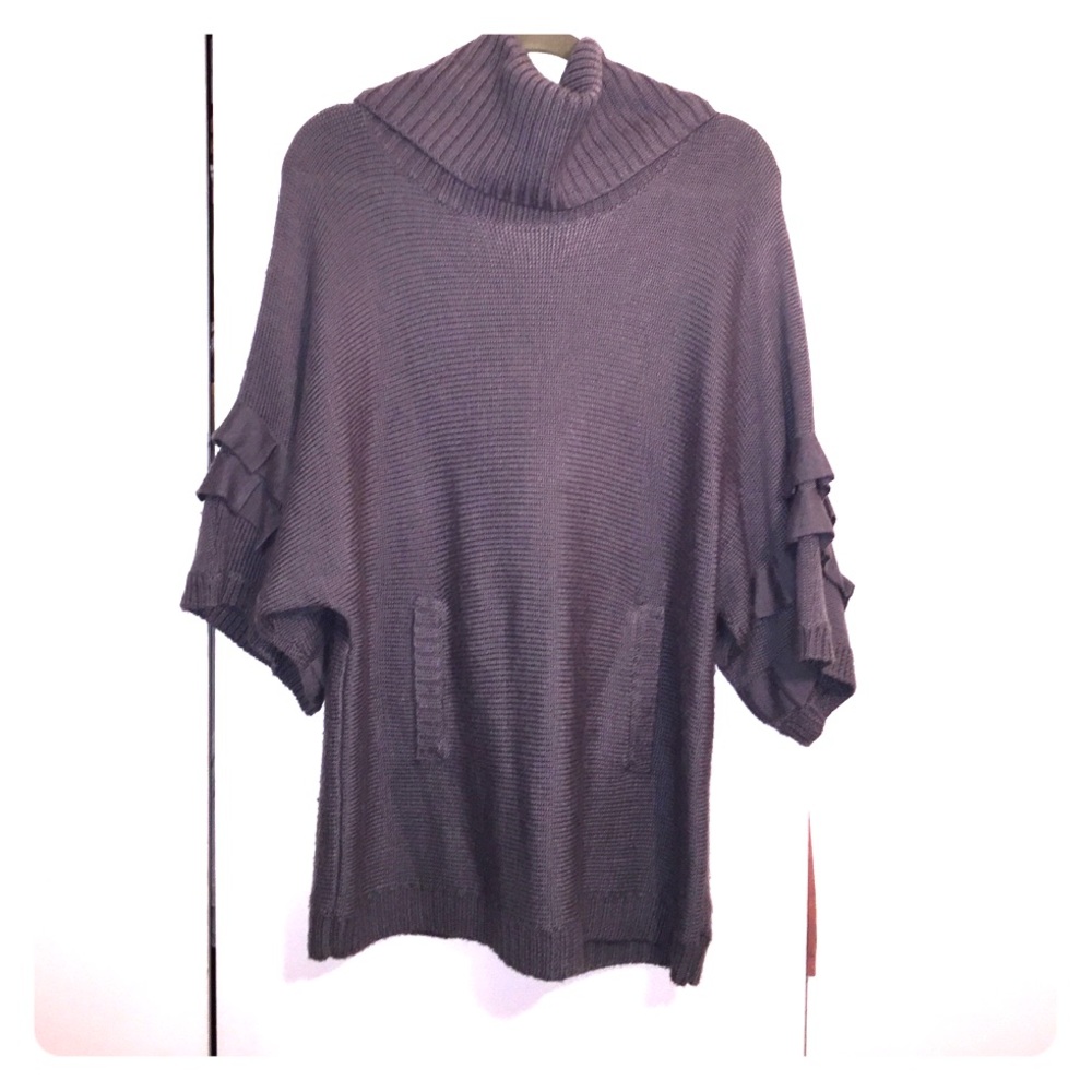 Knit Gray Poncho with Statement Sleeves