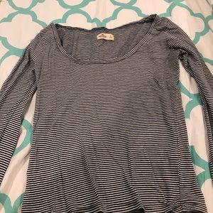 Holister black and white striped crop shirt