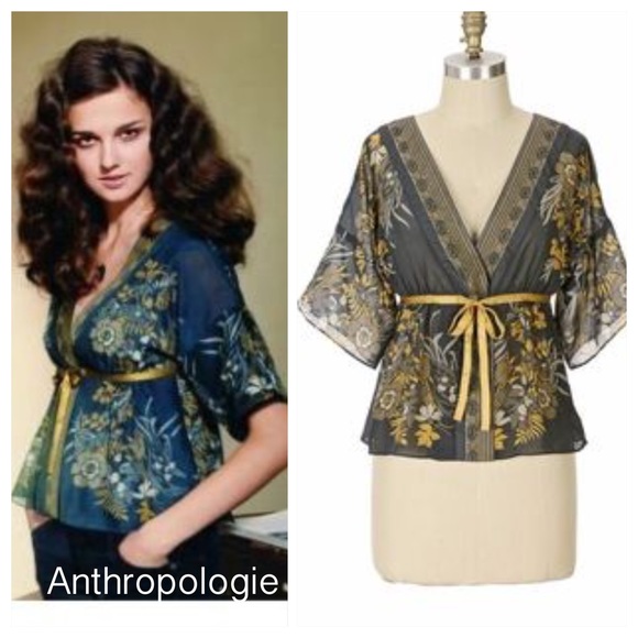 Anthropologie Tops - Anthropologie Viola Wildflowers Silk Wrap Top
