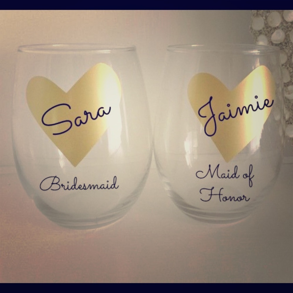 Bridal party stemless wine glasses