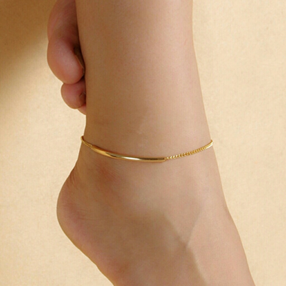 Golden Tone Elbow Pipe Chain Anklet