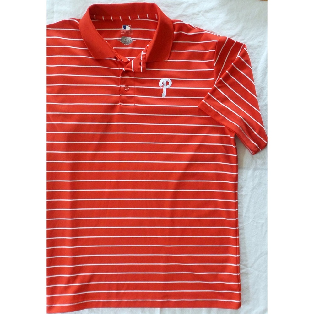 MLB Mens Phillies Logo Striped Short-sleeved shirt