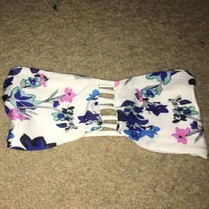 floral strappy, strapless bikini top