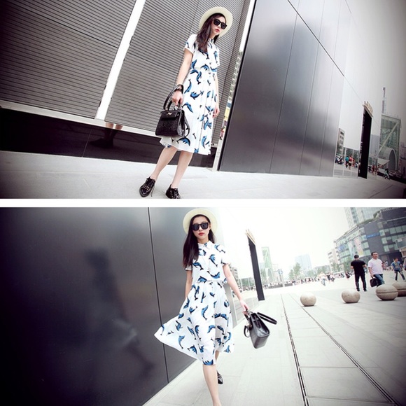 🆕 🐬 Dolphin Short Sleeves Pleated Dress - Picture 5 of 8