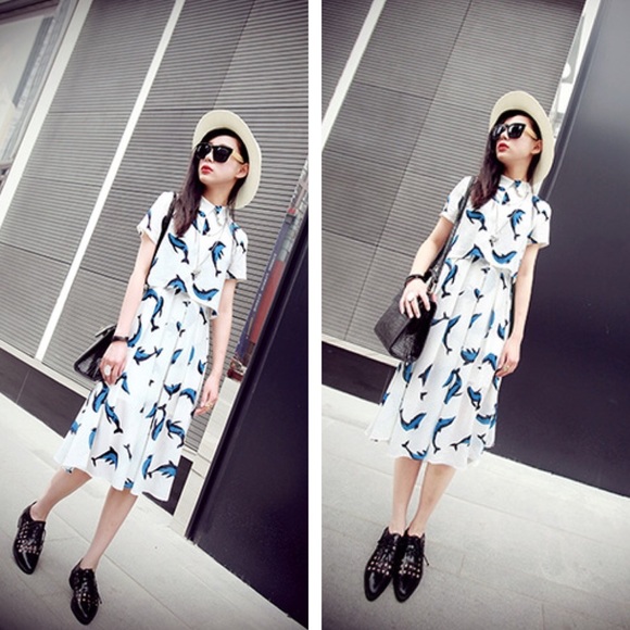 🆕 🐬 Dolphin Short Sleeves Pleated Dress - Picture 6 of 8