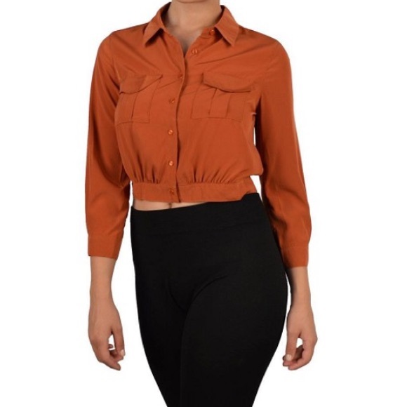 πHPππRust Button Down Collar Crop Top - Picture 3 of 7